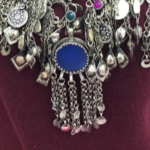 Afghan Vintage Silver Kuchi Fish Oversized Choker Necklace, Kuchi Jewelry, - Picture 4 of 7